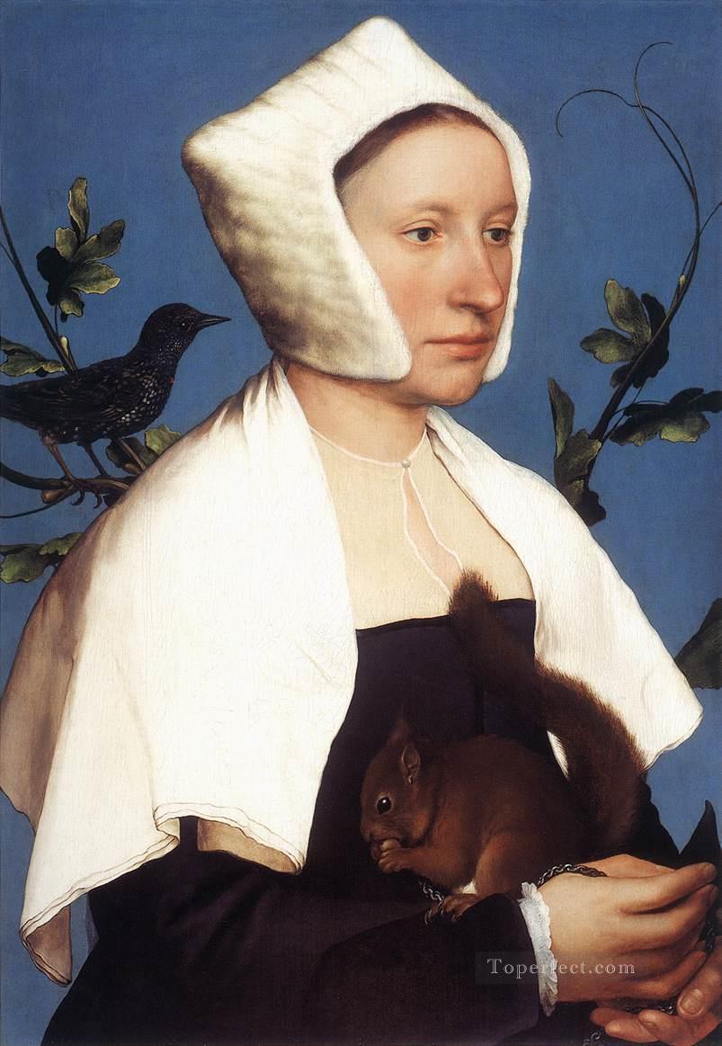 Portrait of a Lady with a Squirrel and a Starling Renaissance Hans Holbein the Younger Oil Paintings